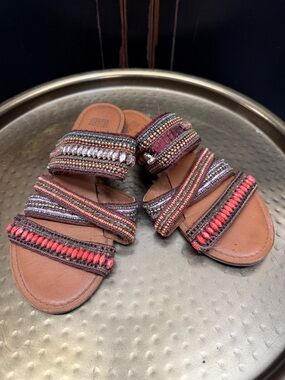 Anthropologie Jasper & Jeers Beaded Multi-Strip Slide Sandals